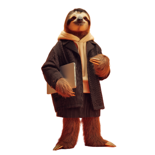 Sloth standing with laptop